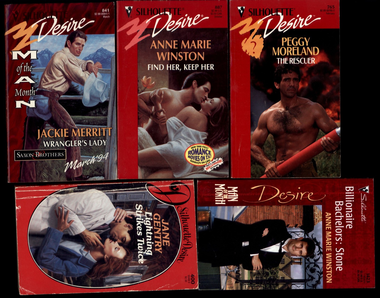 LOT of FIVE paperback books * Silhouette DESIRE titles & details scanned below