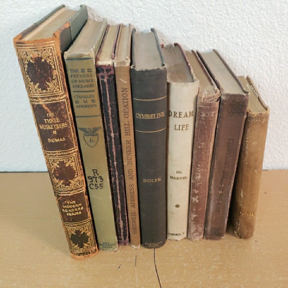 Lot Of 9 Antique Victorian Distressed Books Library Decor 1800s Early 1900s