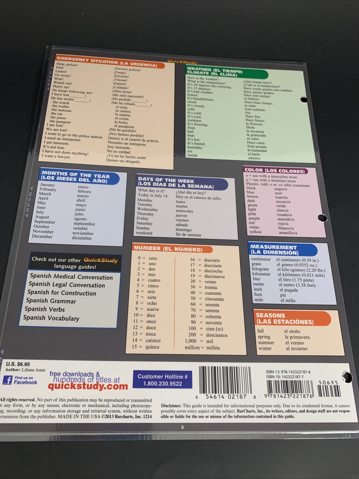 Spanish Conversation Quick Study Academic Quick Reference Guide (Poster) 3 Hole