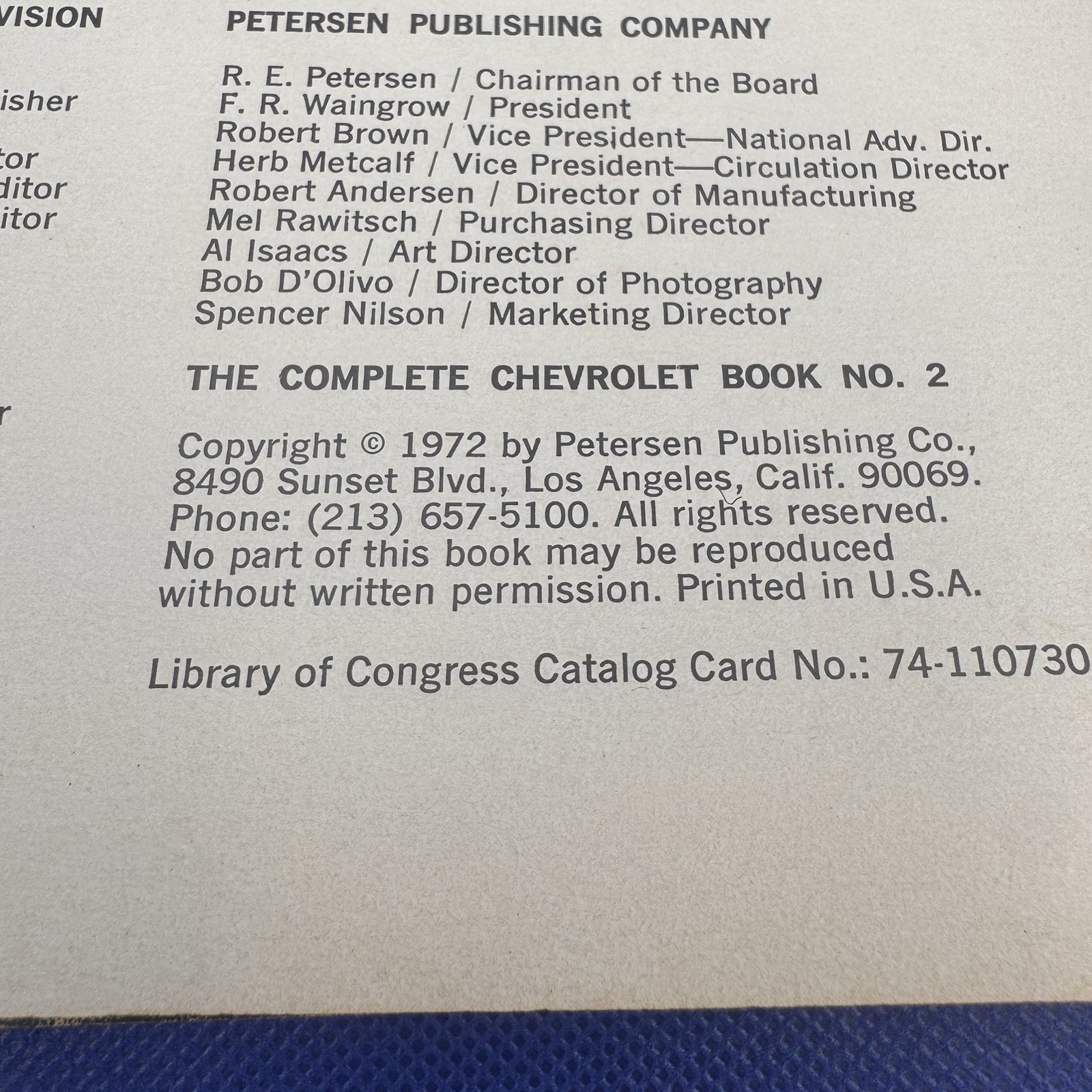 The Complete Chevrolet Book No. 2. 1972 Petersen Publishing 192 Pages Vintage