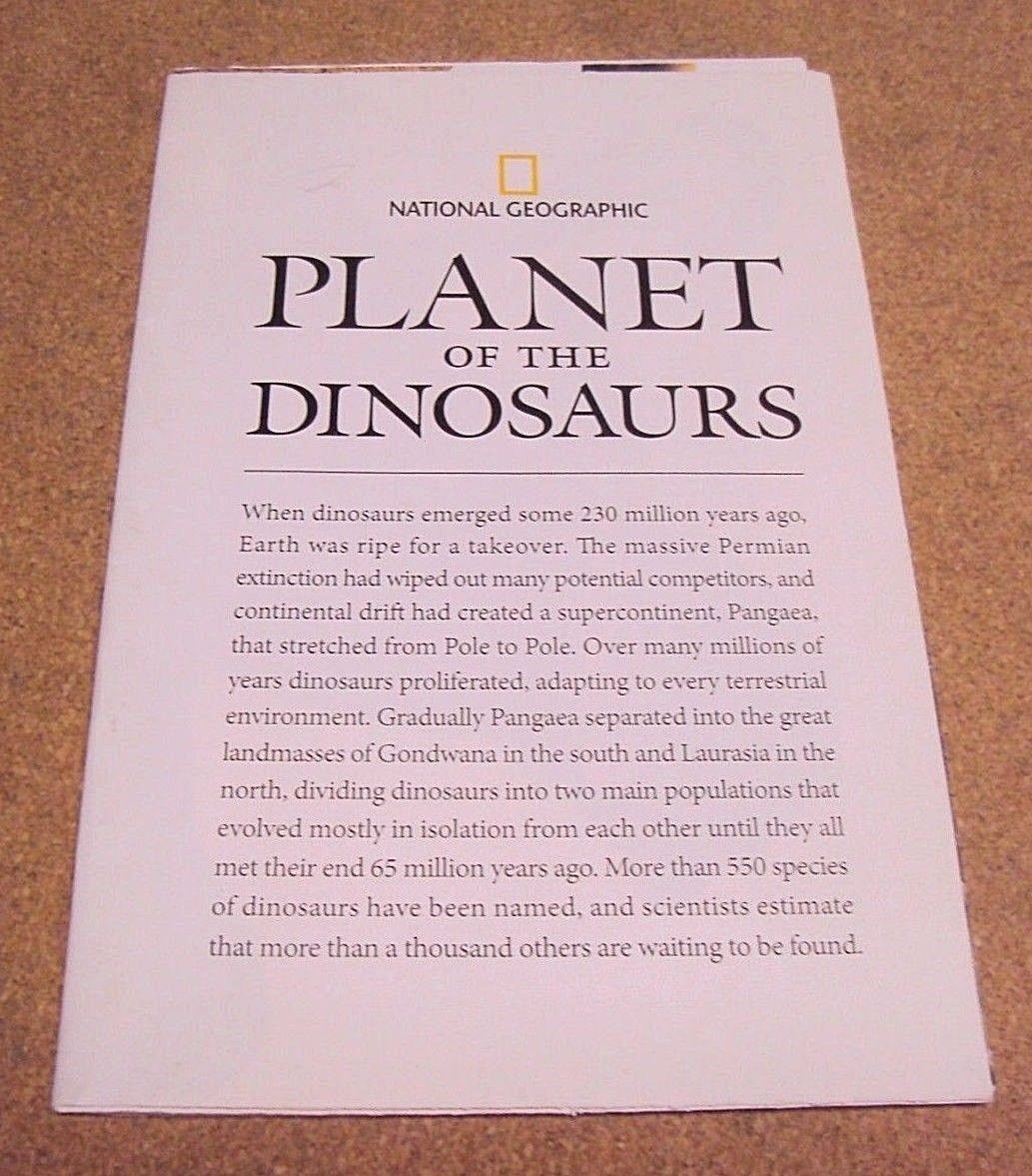National Geographic December 2007 Supplement Map/Poster Planet of the Dinosaurs