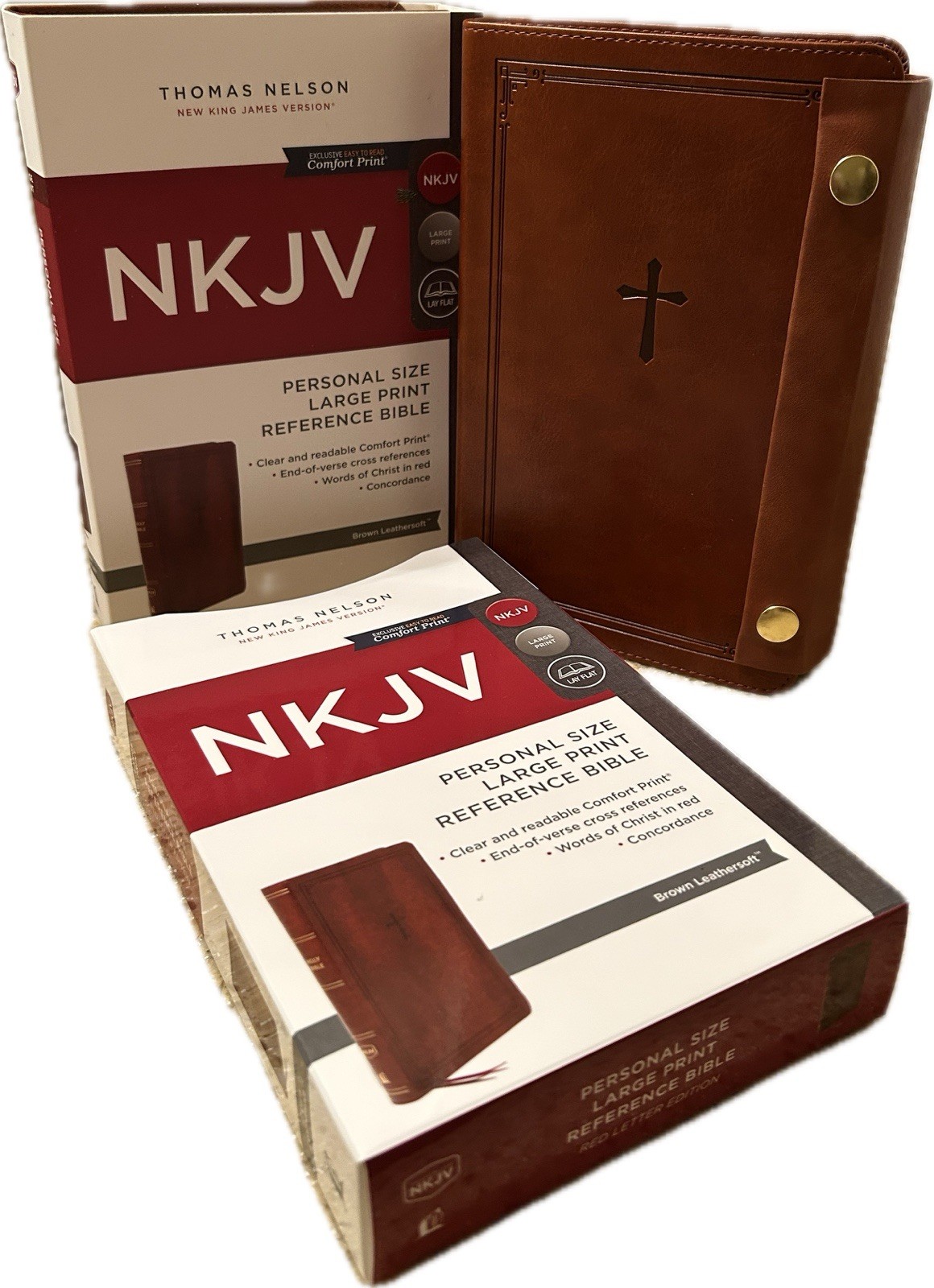 SNAP CLOSURE NKJV LARGE PRINT(10.5pt) Personal Size Brown Leathersoft Bible