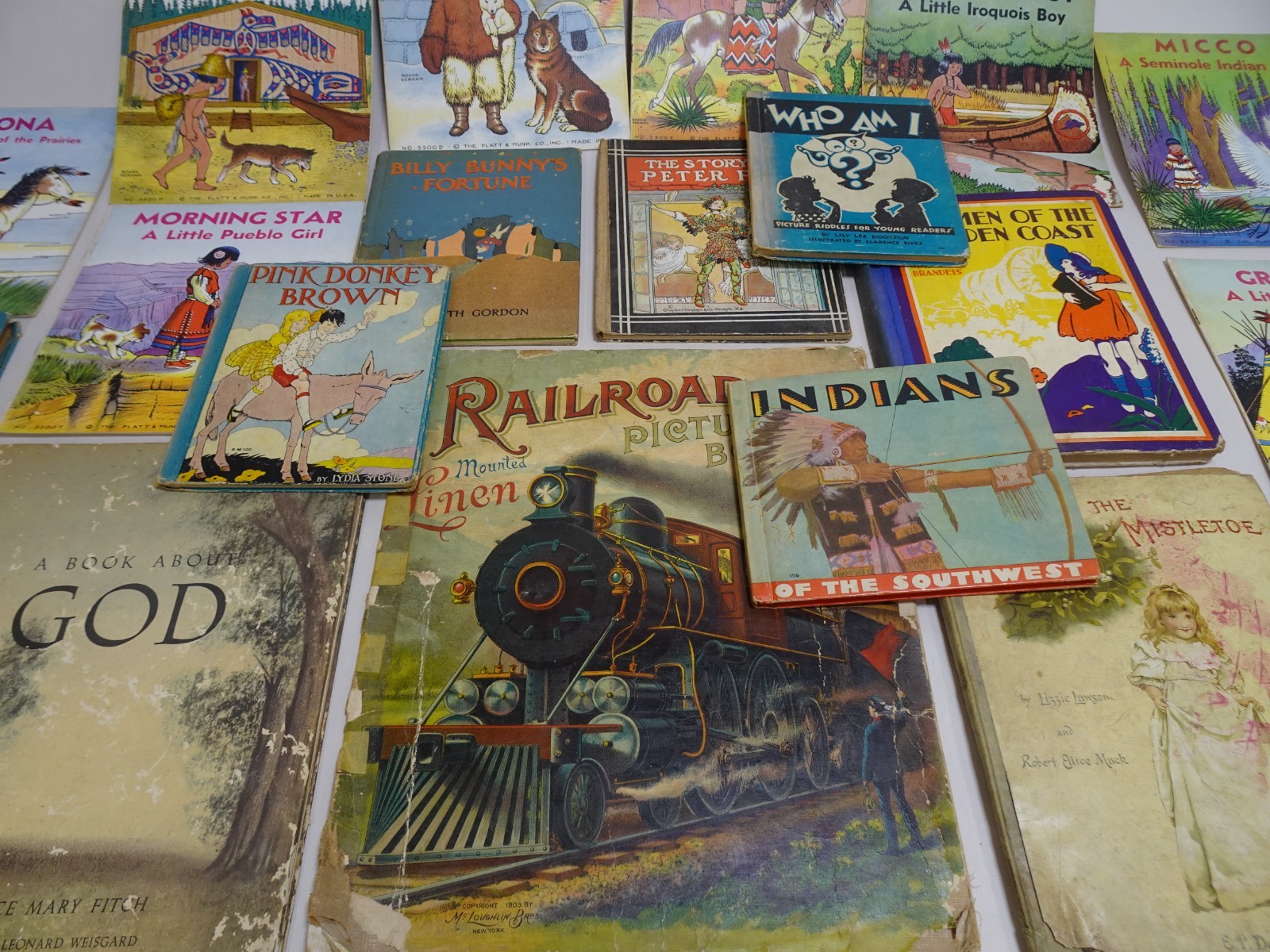 Lot 20 Childrens Books Circa Mid 1900s Pinocchio Oz Native American Railroad