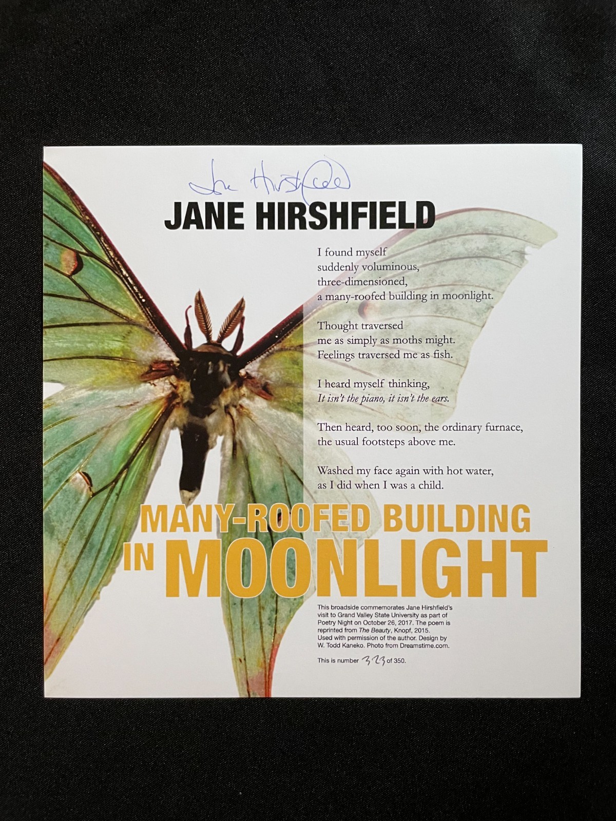 SIGNED Jane Hirshfield Poetry Broadside “Many-Roofed Building In Moonlight” Ltd.