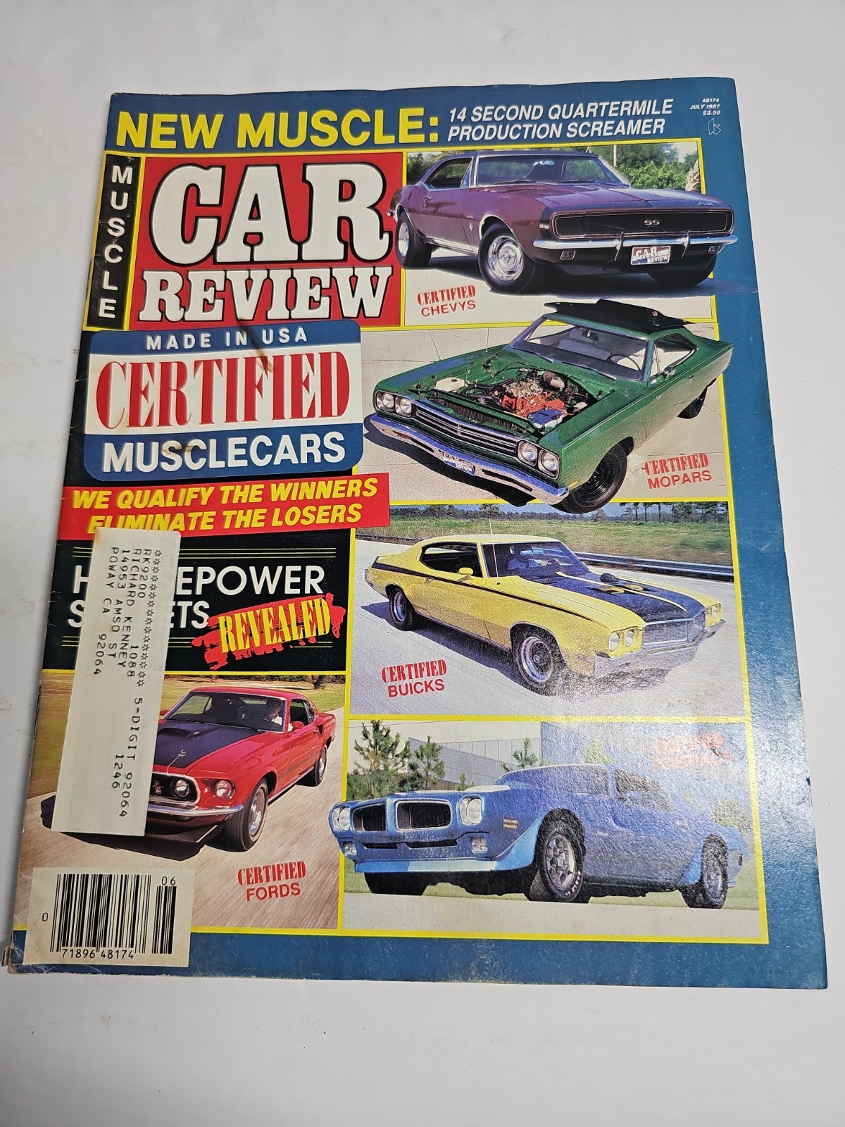 MUSCLE CAR REVIEW, July 1987, Chevy, Mopar, Buick, Ford, Pontiac
