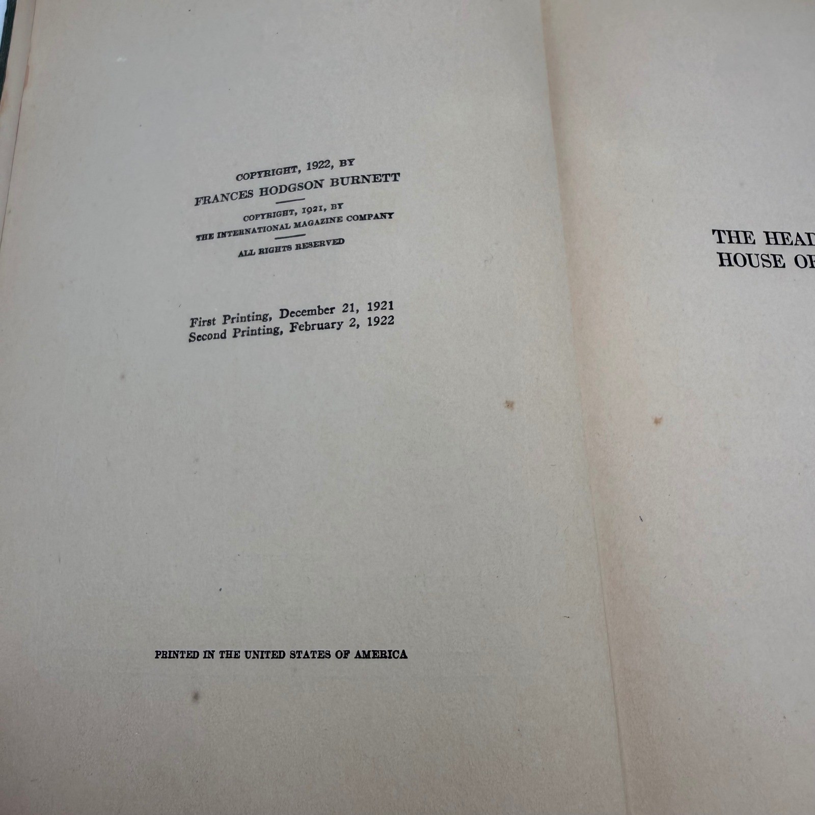 1922 The Head of the House of Coombe Frances Hodgson Burnett Hardcover Book