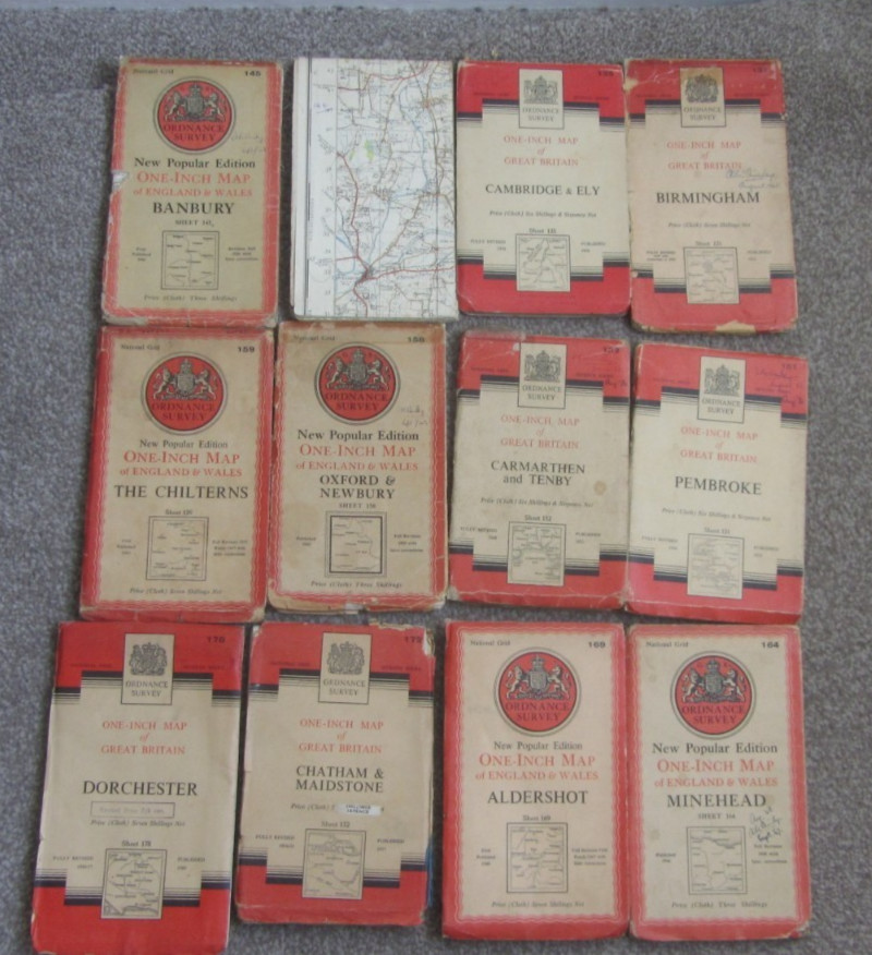 12 OS 1 inch to Mile 1940s 50s 60s CLOTH Great Britain 7th Series Job Lot
