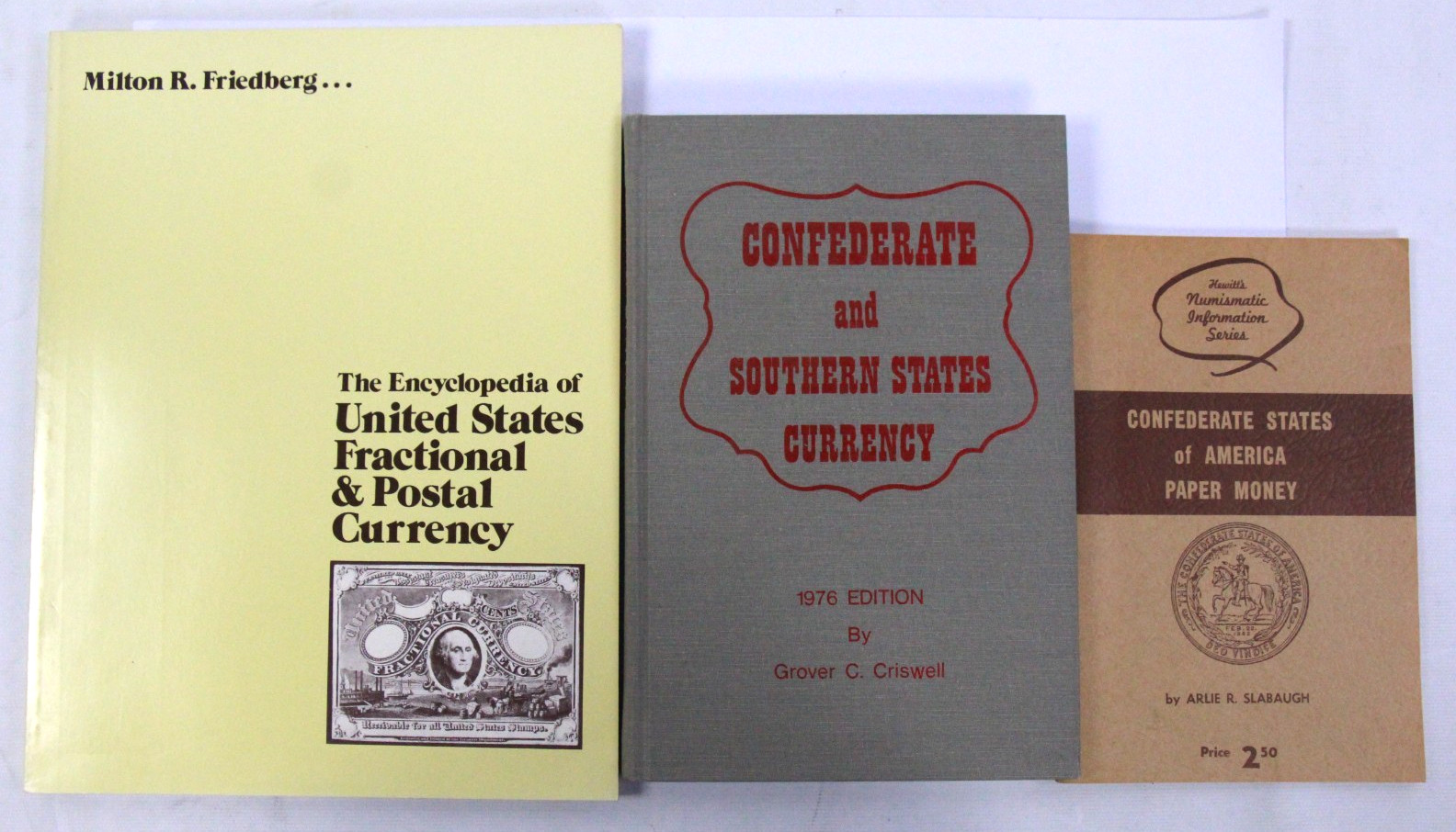 Lot of 3 U.S. Fractional Postal, Confederate & Southern States Currency Books