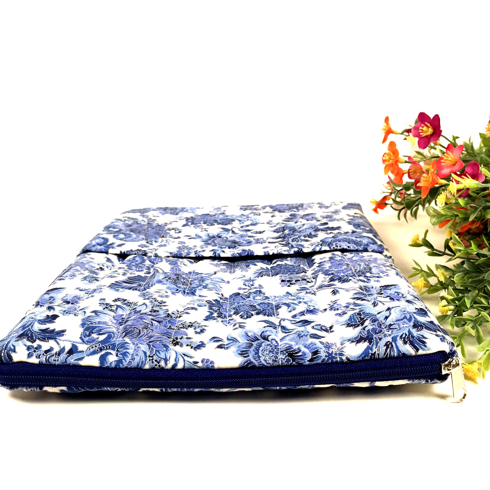 Book Bible Sleeve 11″ iPad Sleeve Pouch Quilted Floral Paisley Blue Black Silver
