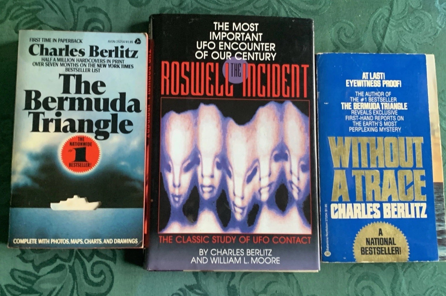 Lot Of 3 Books by Charles Berlitz, Bermuda Triangle, Without A Trace & Roswell