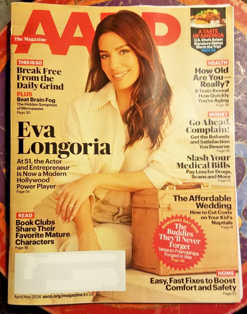 EVA LONGORIA 2026 AARP Magazine April/May Property Brothers Arsenio Hall