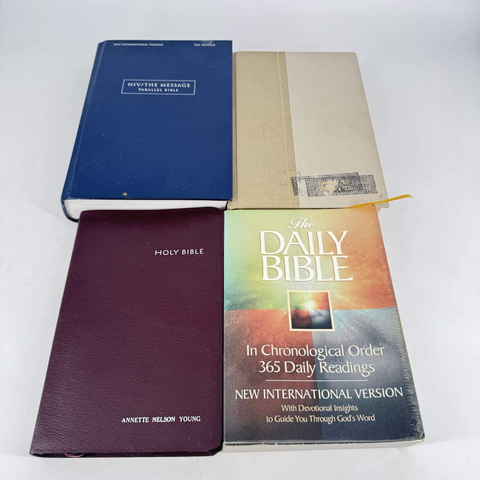 Lot of 4 Holy Bibles NIV The Message Parallel Daily Bible Christian Books
