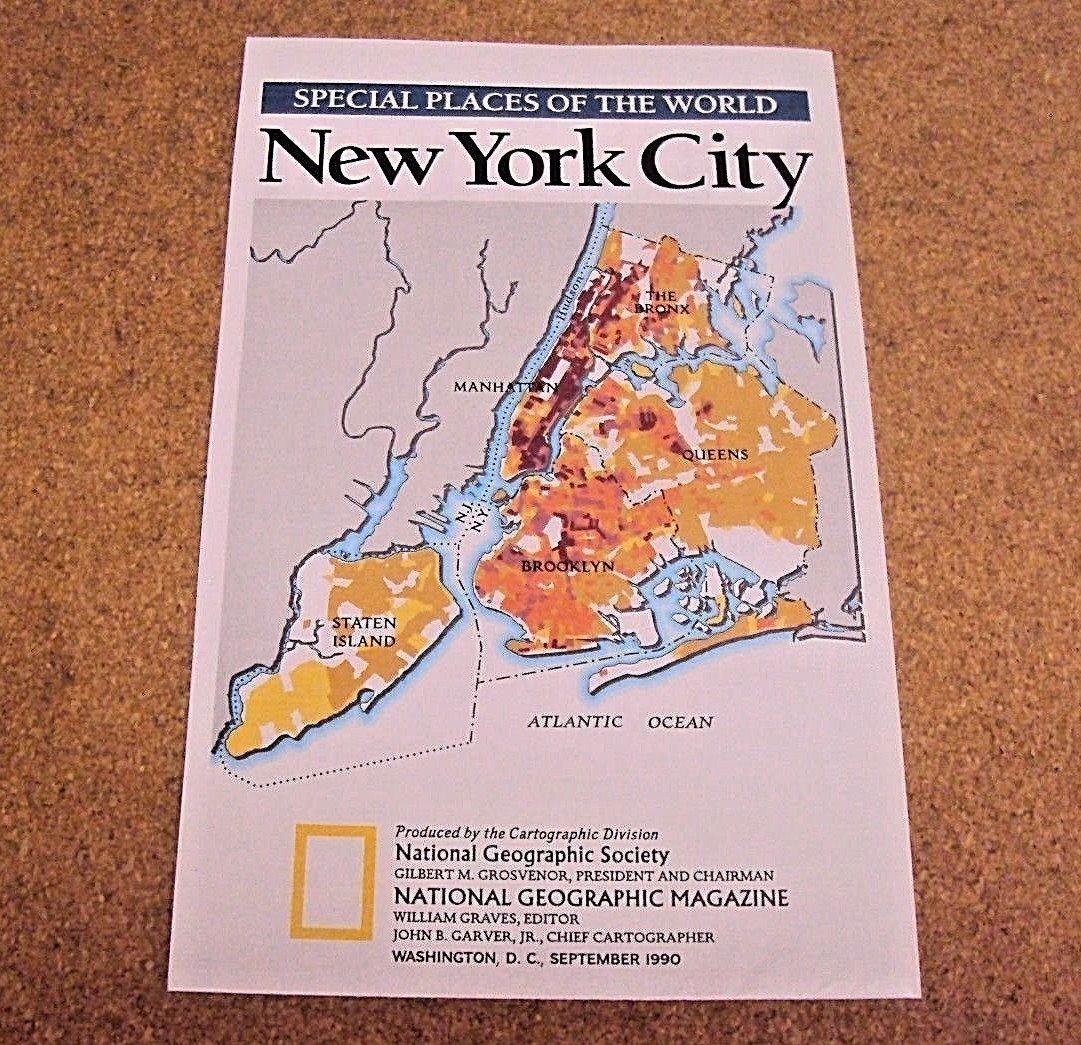 National Geographic September 1990 Map New York City Special Places of The World