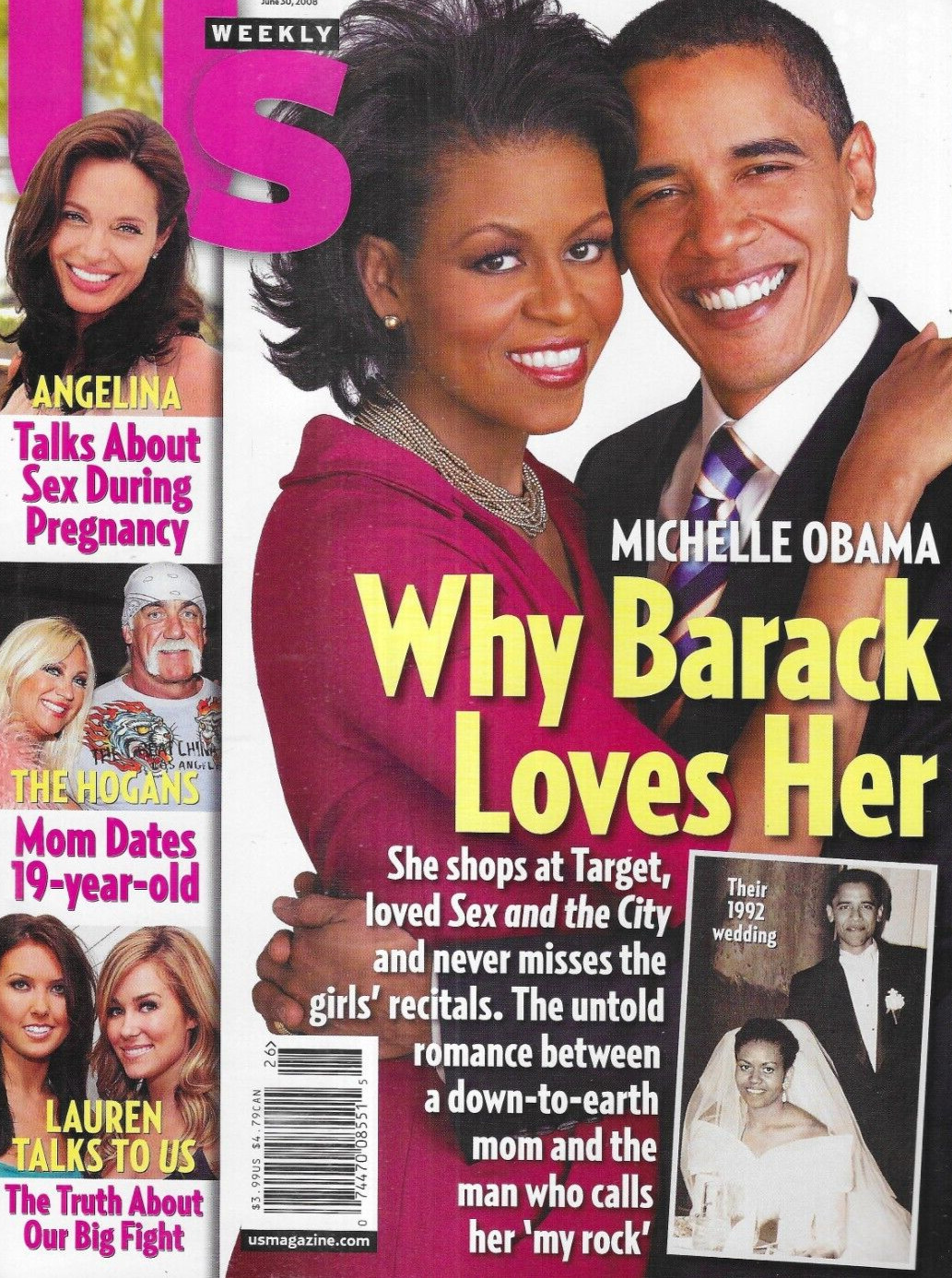 Us Weekly Magazine Barack and Michelle Obama Angelina Jolie Tim Russert 2008