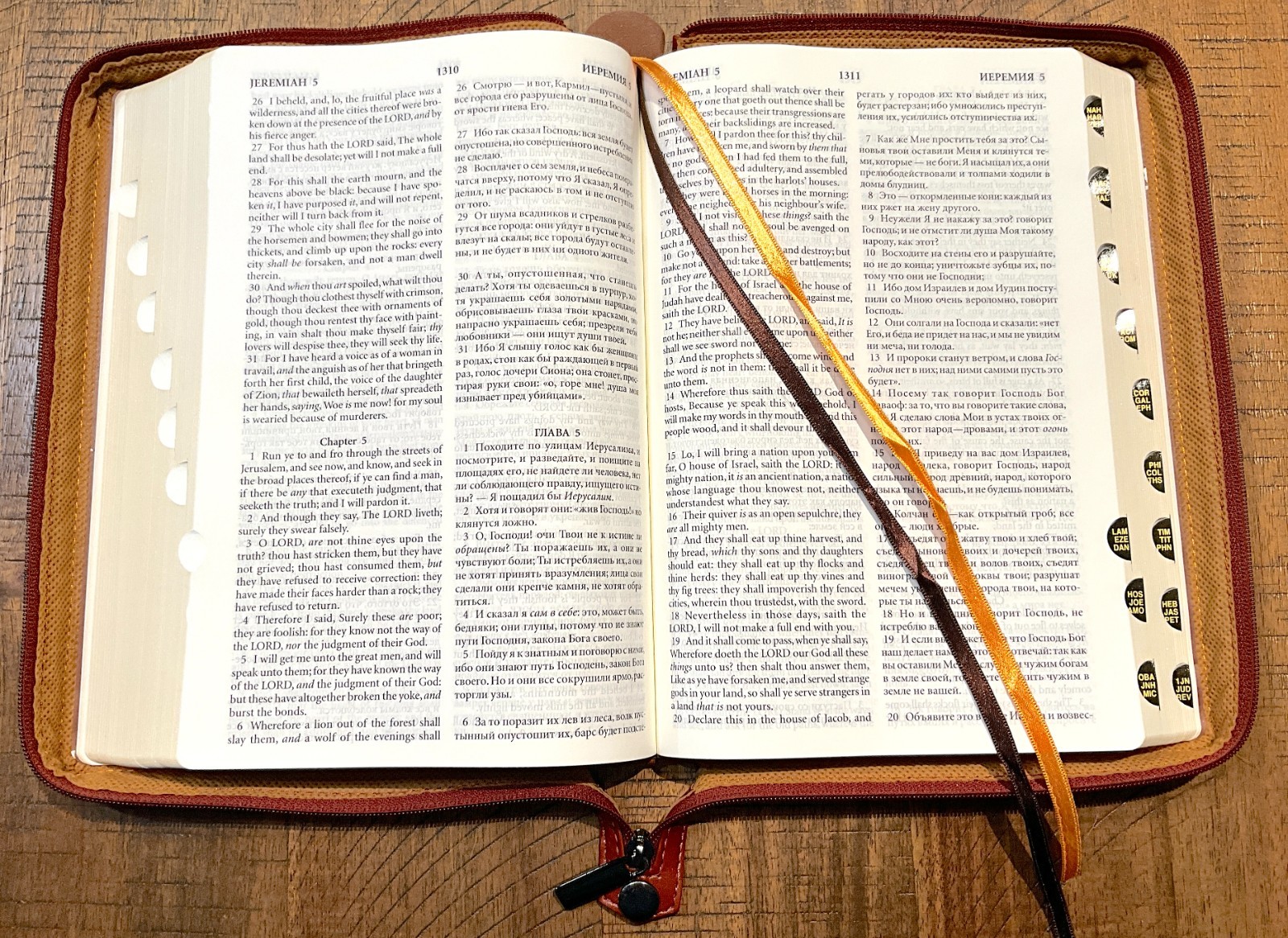 Russian/English Parallel Bible, Synodal/KJV, Brown Imitation Leather Zip LARGE