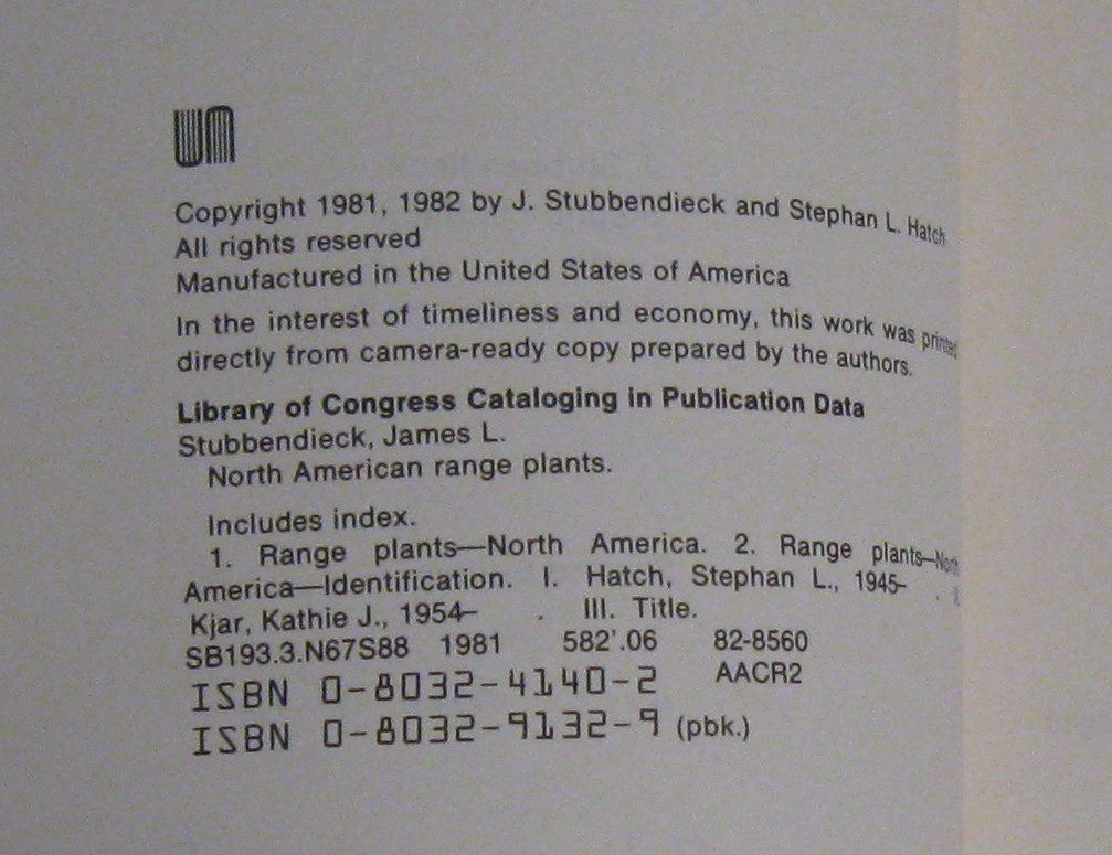 North American Range Plants by J. Stubbendieck Nebraska Press Jon Farrar Copy