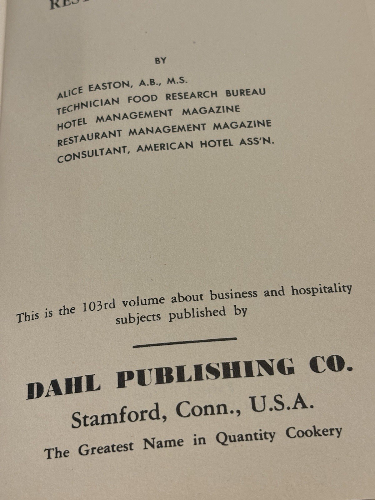 RECIPES AND MENUS FOR RESTAURANT PROFITS 1949 BY ALICE EASTON
