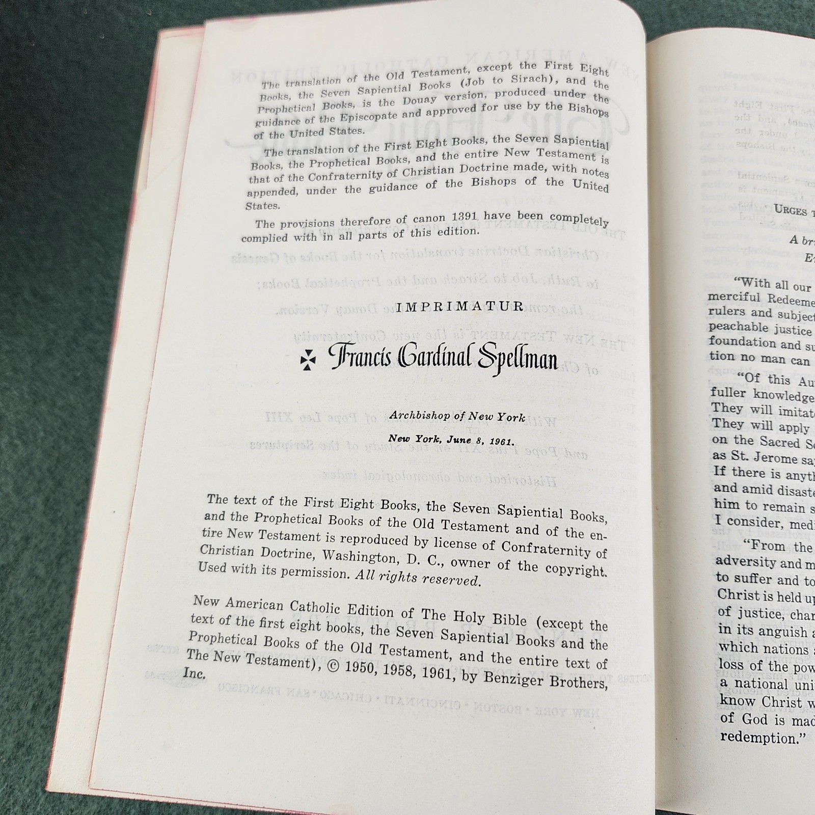 1961 The Holy Bible Confraternity Version HC Catholic Douay-Rheims Benziger Bros