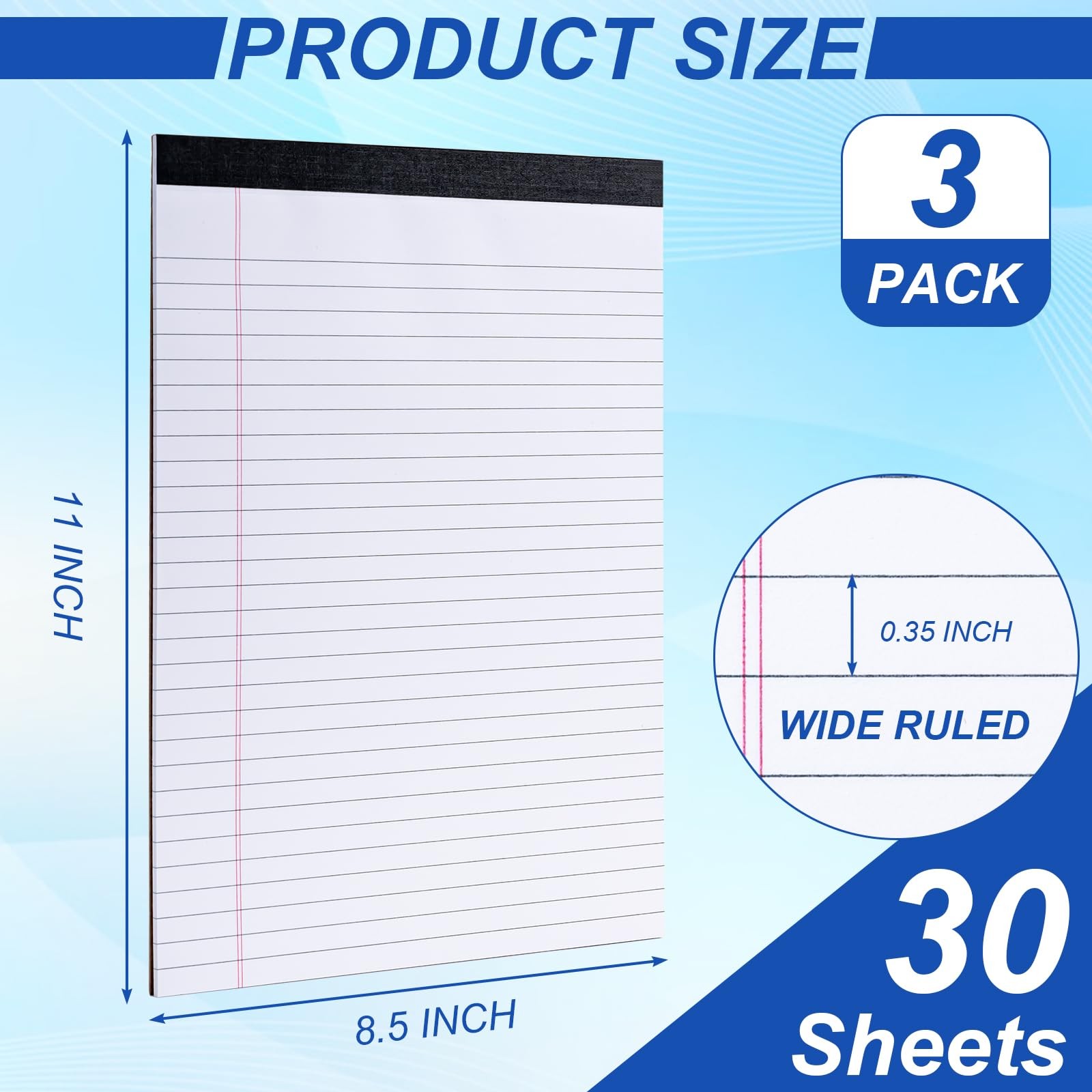 3 Pack Legal Pads 8.5 x 11, Notepads 8.5 x 11 Inch, 30 Sheets/Pack,White Note…