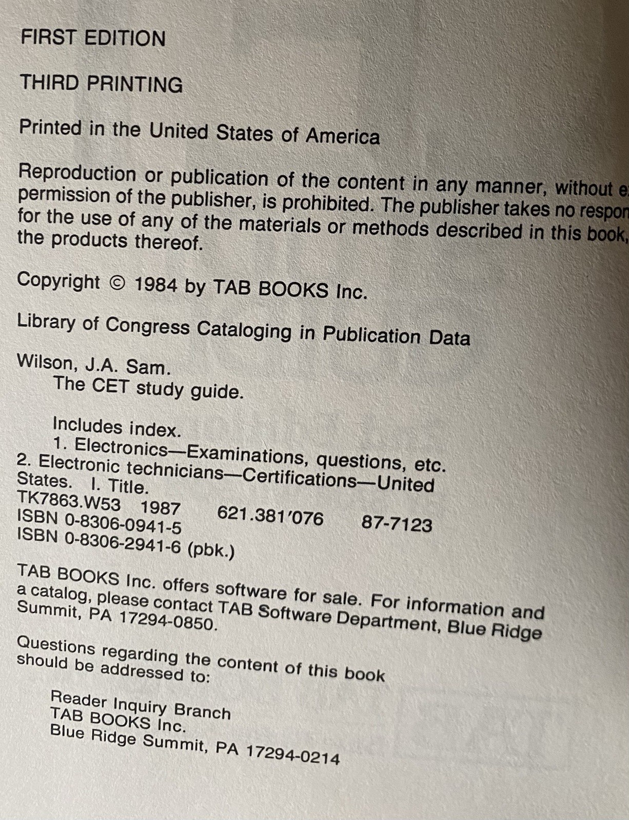 The CET Study Guide 2nd Edition Paperback Sam Wilson (1984)
