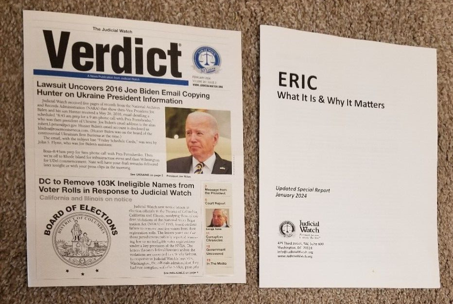 Judicial Watch Verdict February 2024, Issue 2 and Special Report ERIC-Jan. 2024
