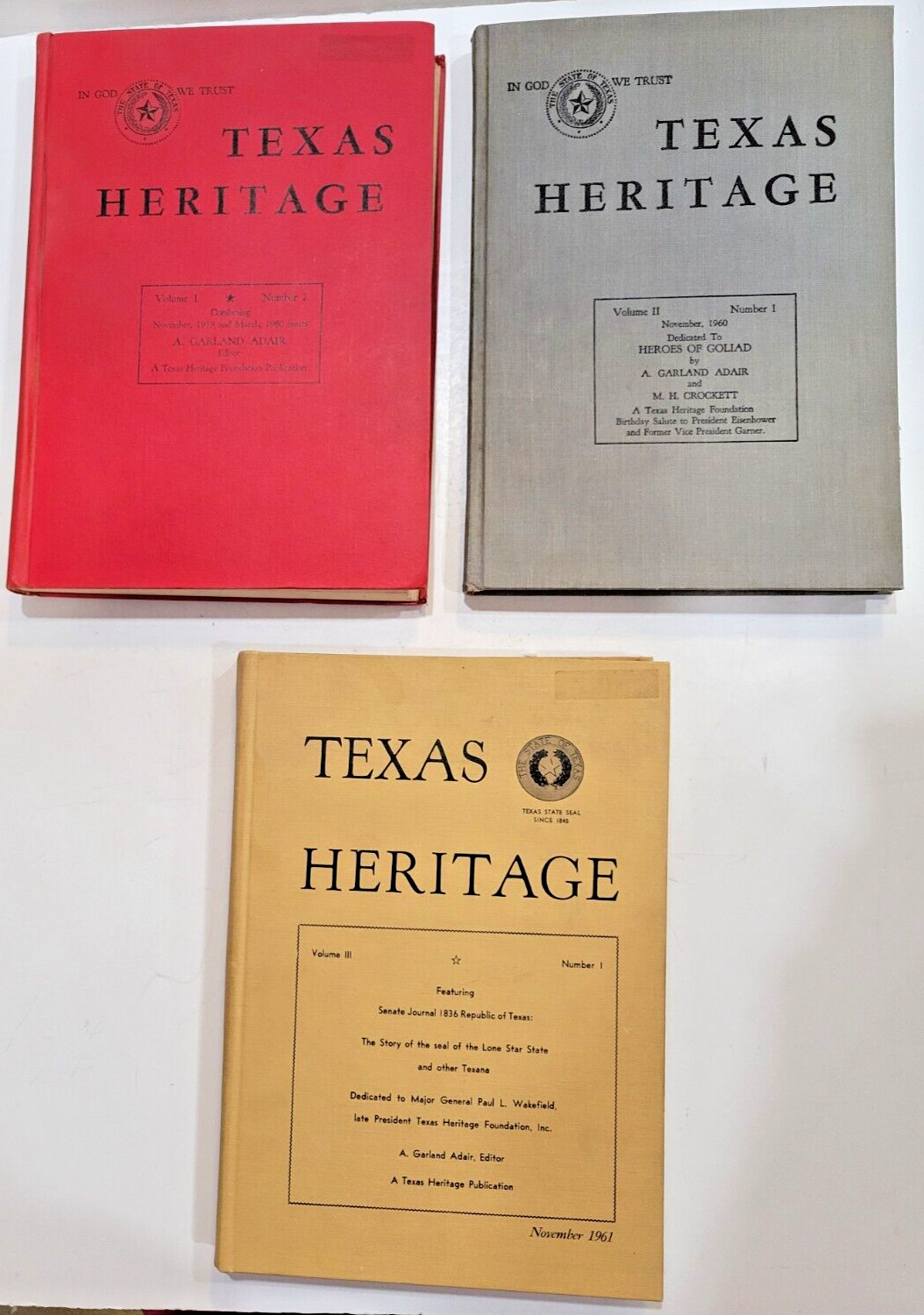 Texas Heritage Vol 1 No. 2, Vol 11 No 1, Vol 111 No 1, 1960 & 1959 HC Signed