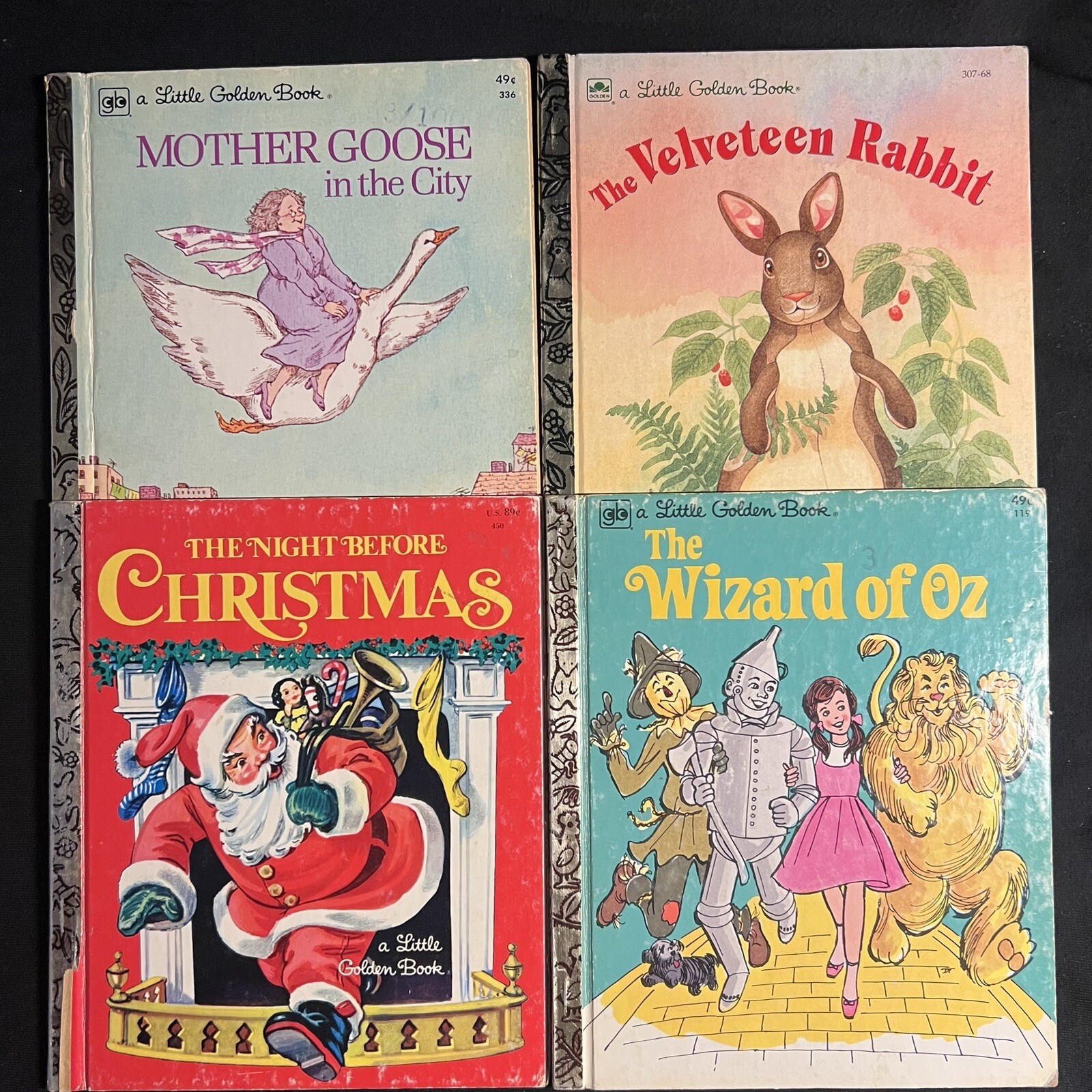 4 Vintage Little Golden Books, Mother Goose, Wizard Oz, Velveteen Rabbit, Xmas