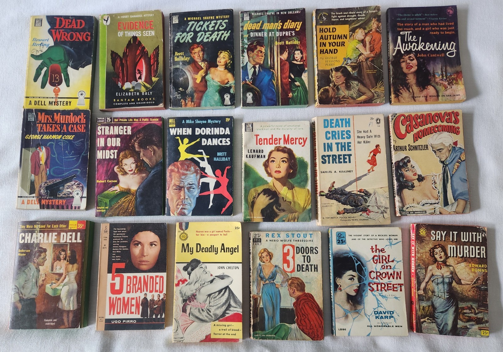 Lot of 18 Vintage Mystery Pulp Paperbacks: Halliday, Kaufman, Stout, Coxe, Ronns