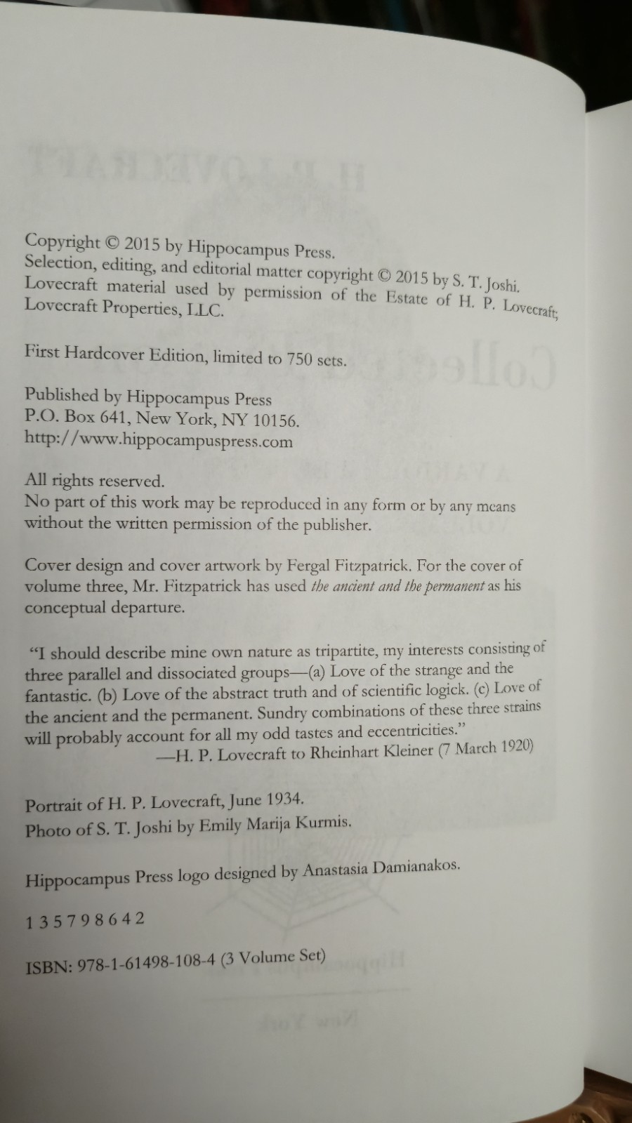 ​H.P. Lovecraft 3 Volume Set – 1 of 750 – Hippocampus Press